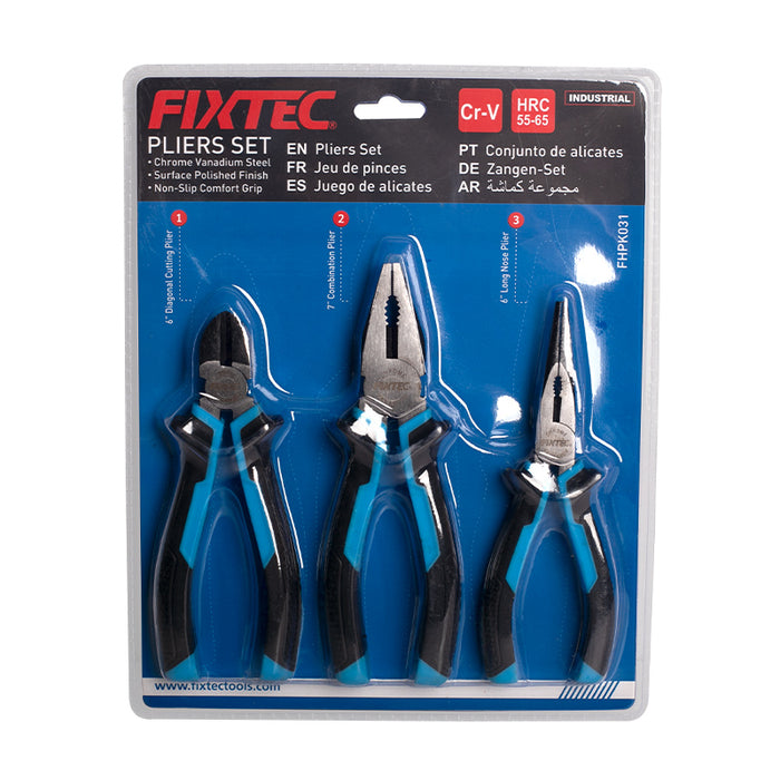 FixTec Plier Kit3Pcs. Cutting Plier 6",Plier 7",Long Nose6"