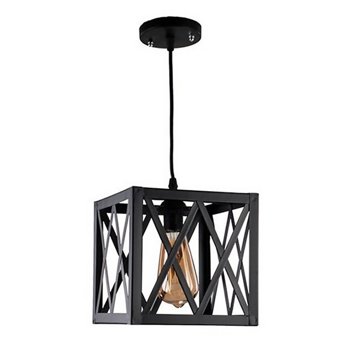 Black single pendant light  steel cage