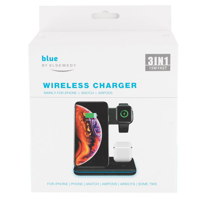 BLUE Wireless Charger 15W. Stand 3X1 - El Sewedy Shop