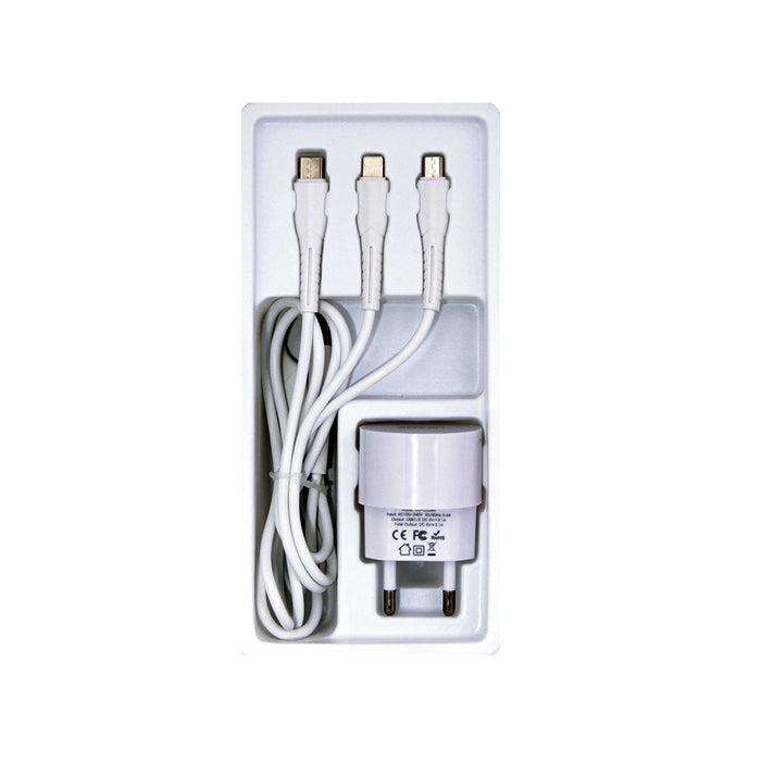 USAMS Home Charger 2.1A &3X1 Cable 1M Kit White