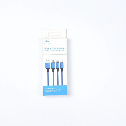 BLUE 3 in1 Cable for Lighting, Micro USB and Type C - El Sewedy Shop